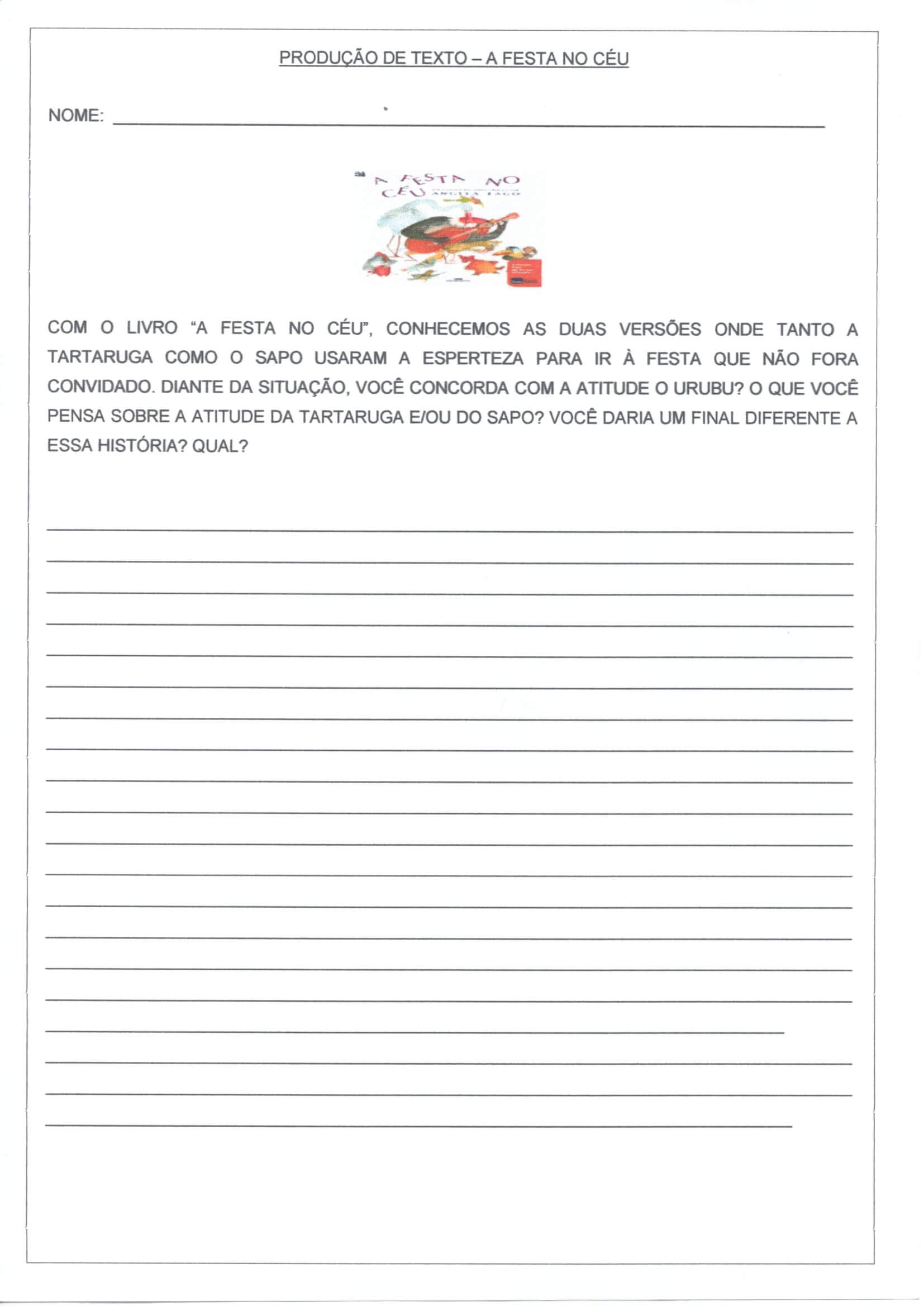 a festa no céu atividades