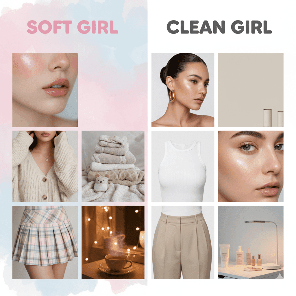 aesthetic soft girl versus clean girl diferenças