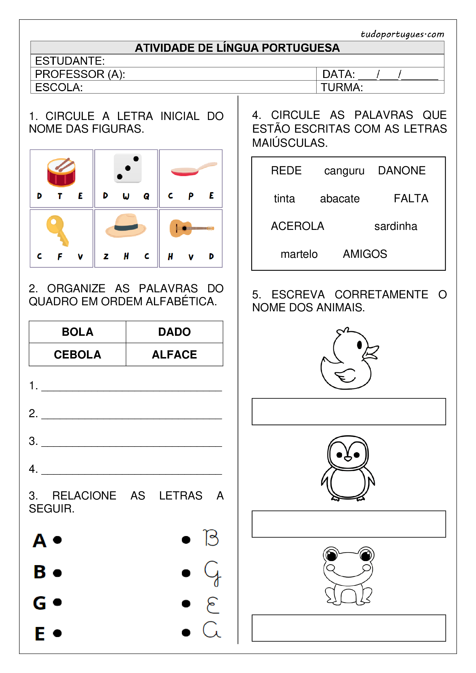 atividades de leitura e escrita para 2 ano