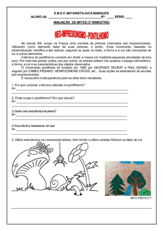 história do pontilhismo para alunos