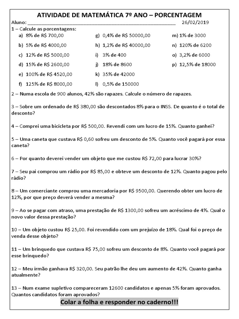 matemática 7 ano atividades online