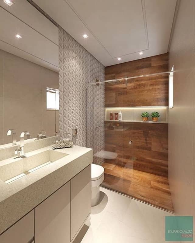 banheiro com porcelanato que imita madeira