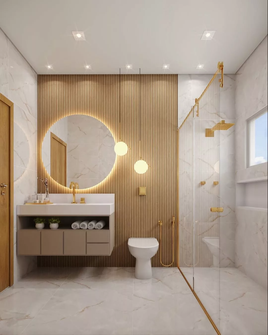 banheiro clean com madeira