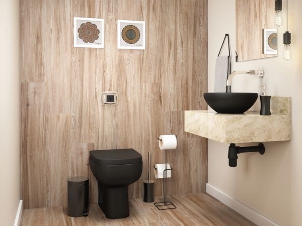 banheiro clean com madeira