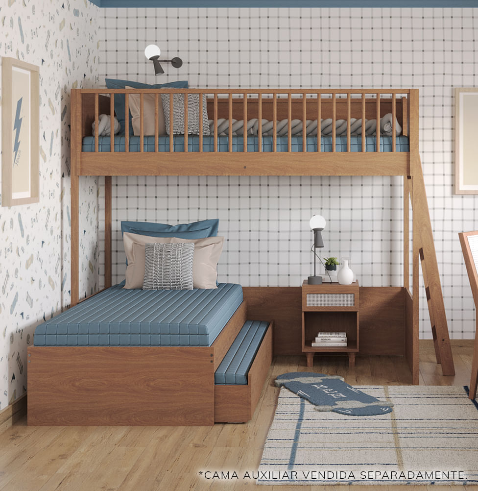 Beliche em L com cama auxiliar