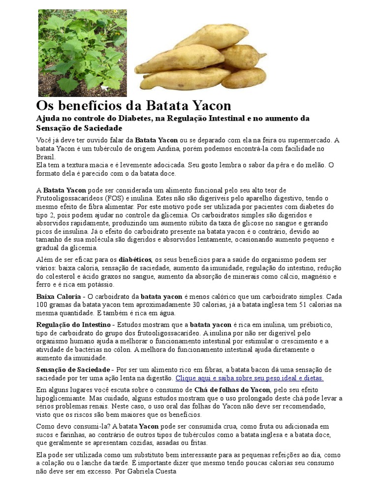 benefícios batata yacon para diabetes