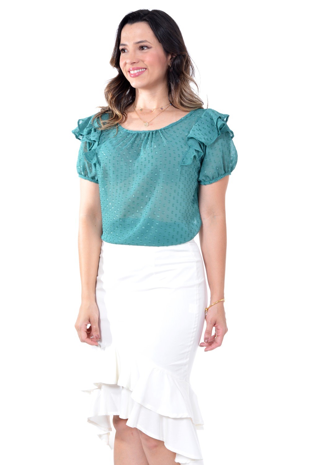 blusa crepe azul marinho