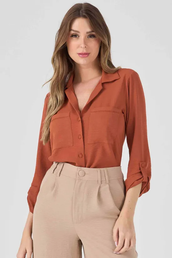 blusa terracota de renda