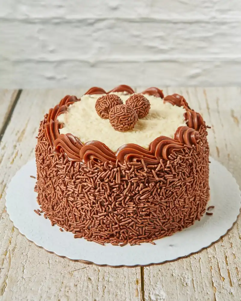 Bolo Prestígio com massa de chocolate molhadinha