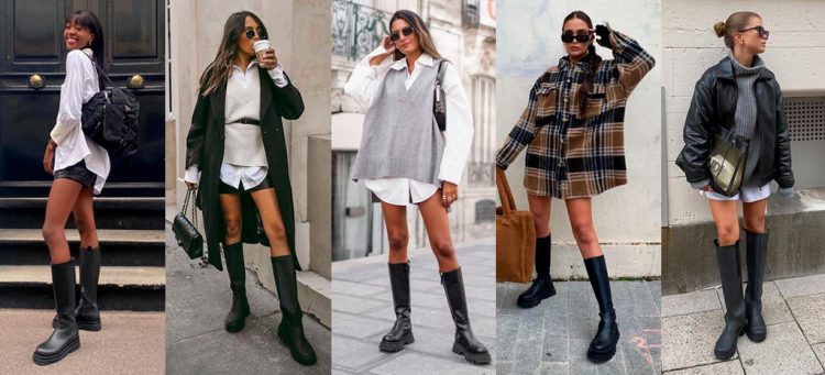 bota tratorada cano alto com calça skinny