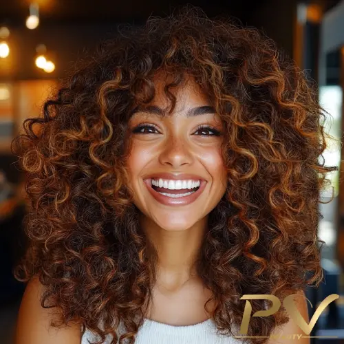 inspiração cabelo cacheado curto com luzes mel