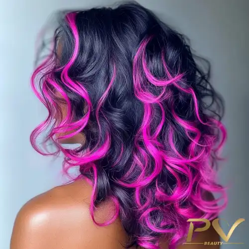 cabelo cacheado rosa