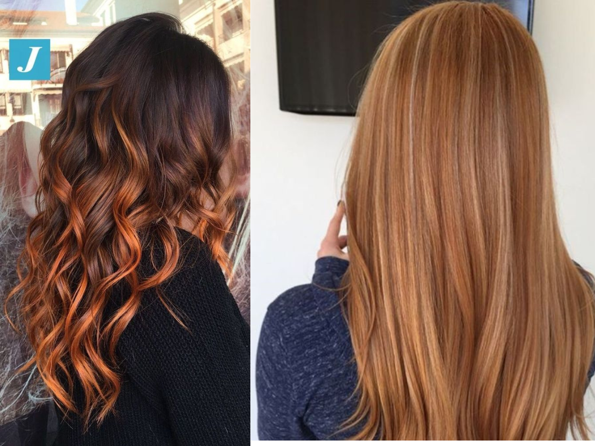 cabelo castanho com mechas ruivas