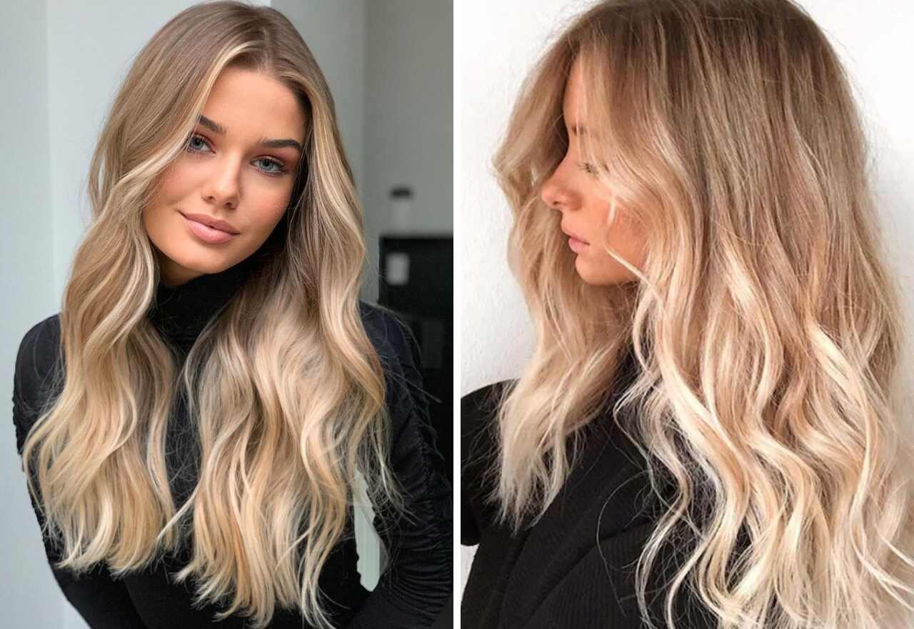 inspiração de cabelo castanho com mechas loiras