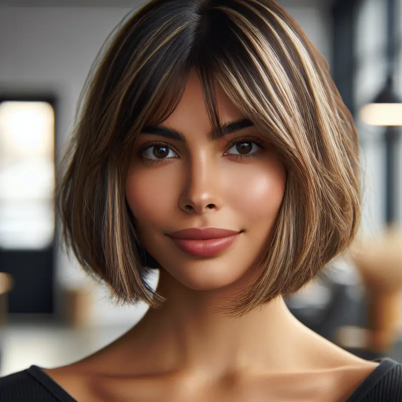 cabelo curto com mechas marrom