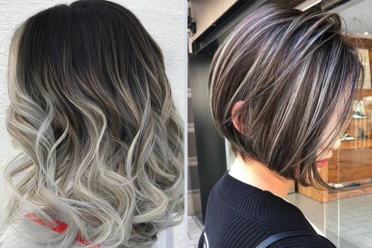 cabelo preto com mechas platinadas
