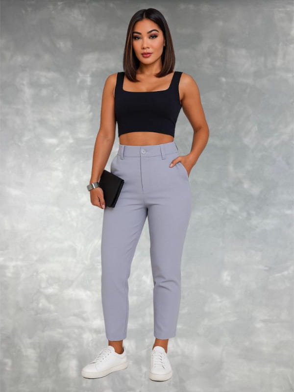 calça alfaiataria cinza feminina