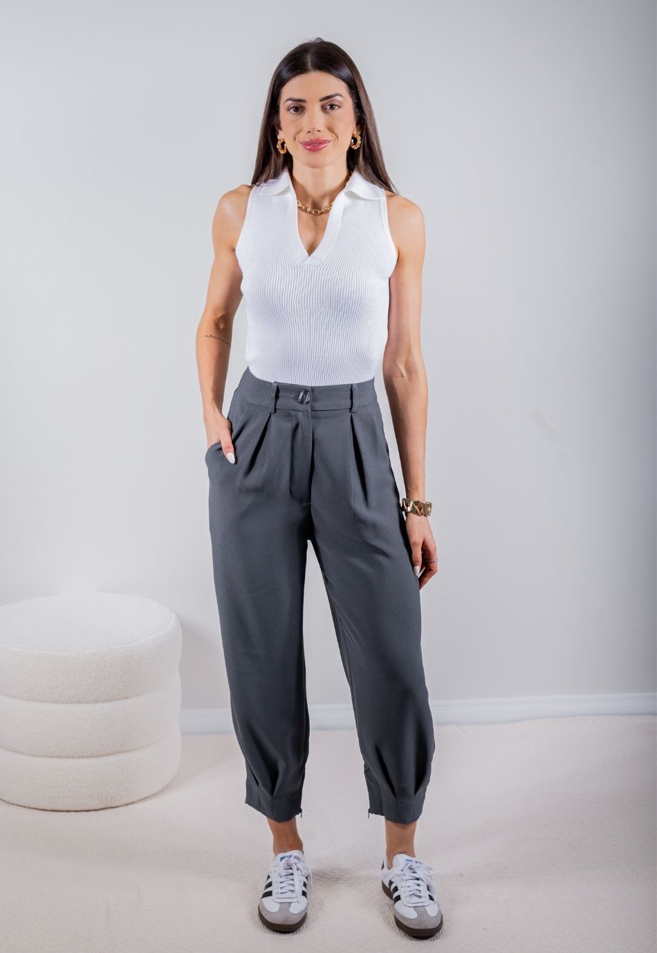 calça alfaiataria cinza masculina