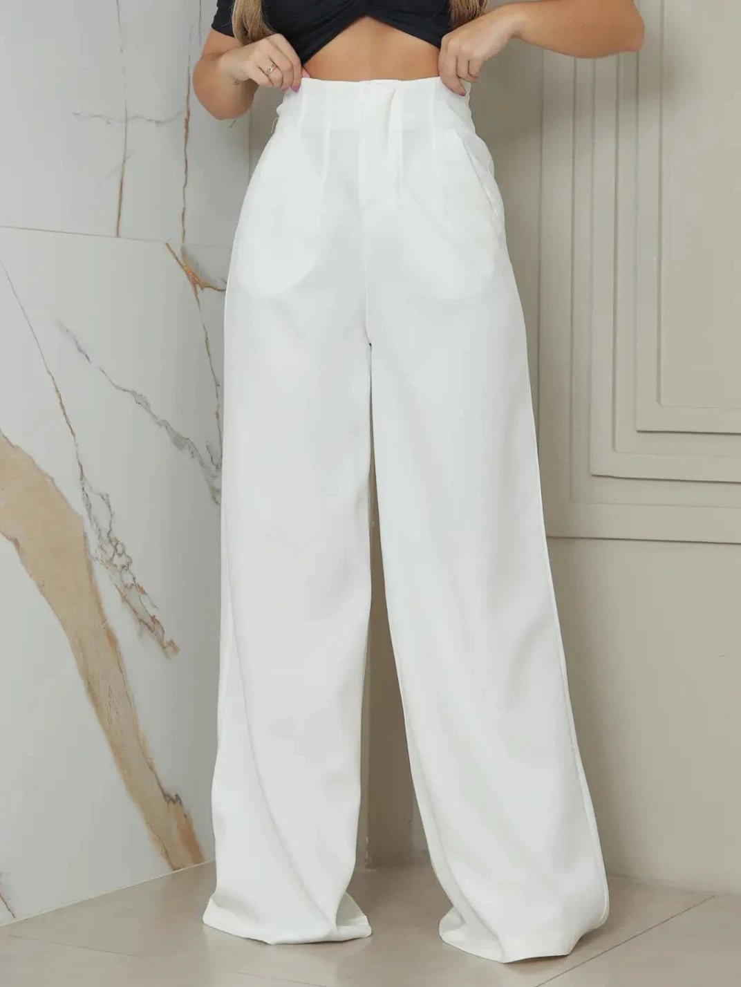calça pantalona cintura alta