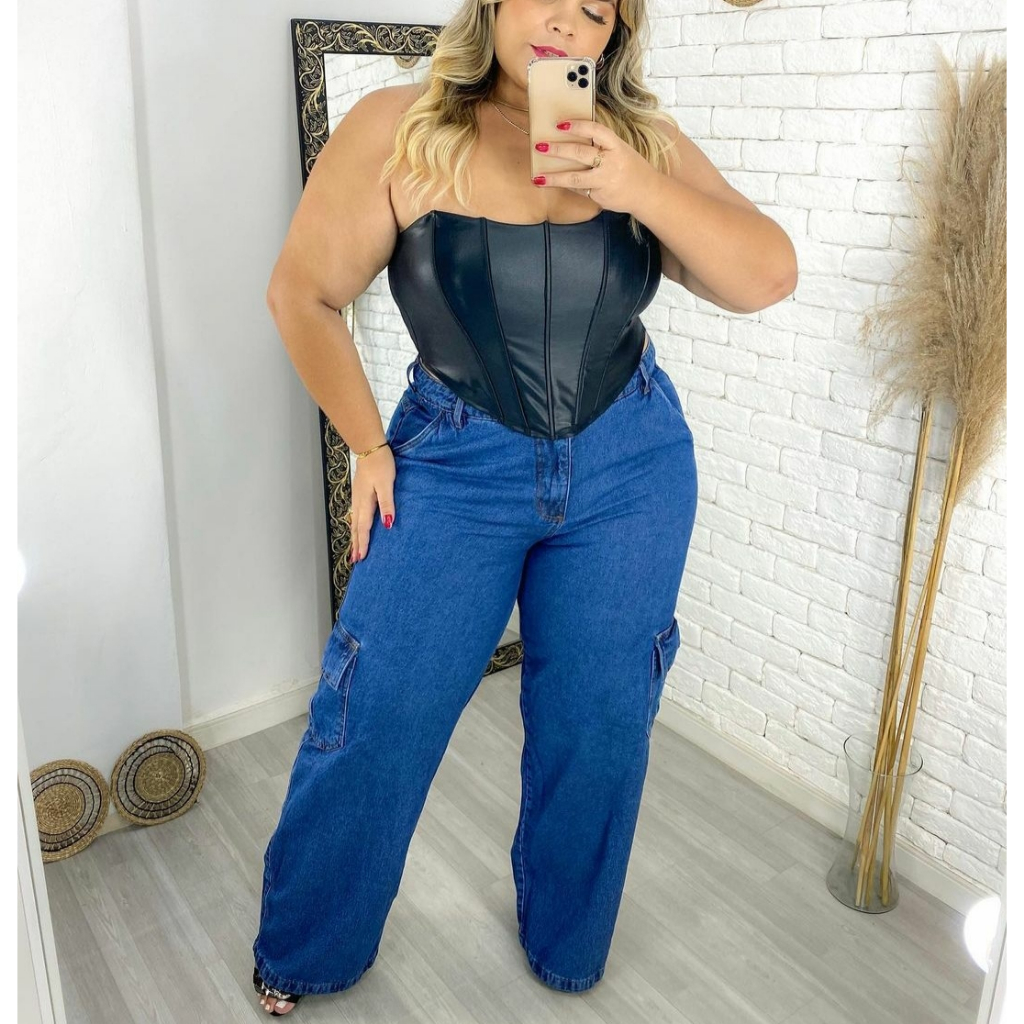 calça cargo plus size cintura alta