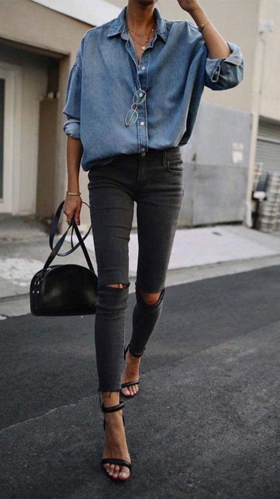 calça jeans cinza looks