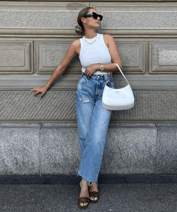 Calça jeans reta ampla