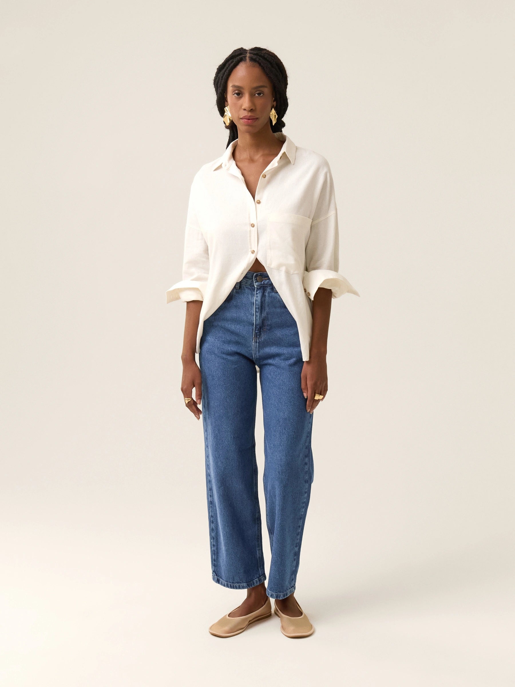Calça jeans reta para trabalho