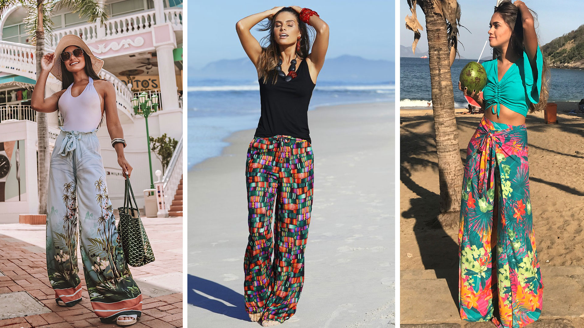 calça pantalona estampada abstrata