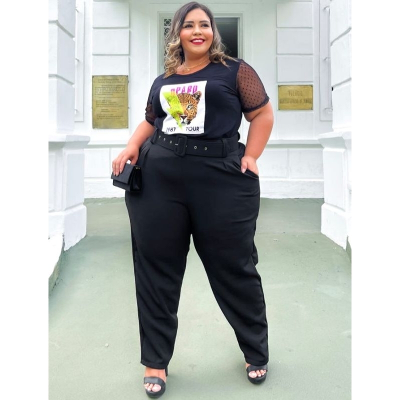 calça plus size alfaiataria linho