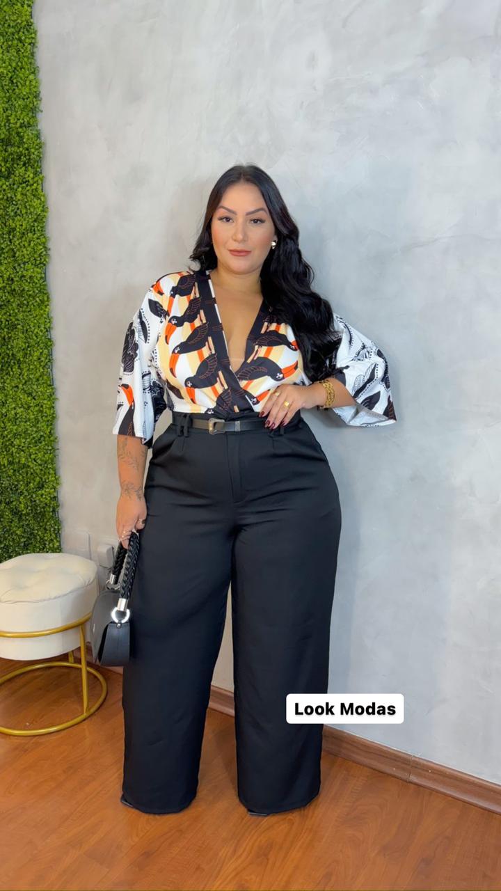 calça plus size alfaiataria cintura alta