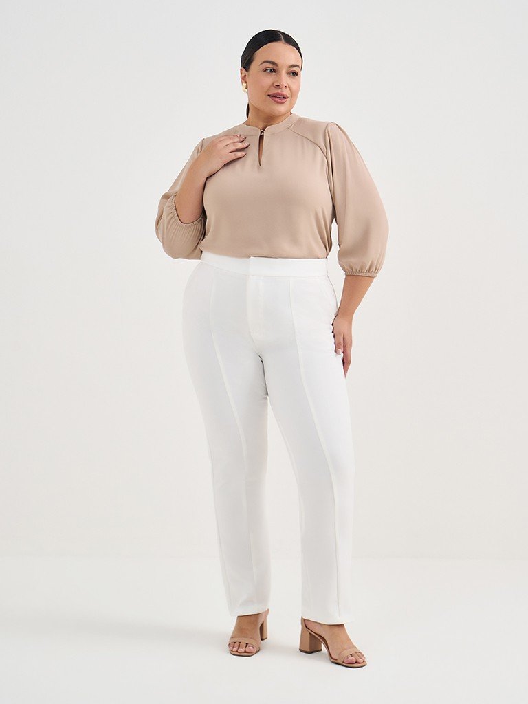 calça plus size alfaiataria colorida