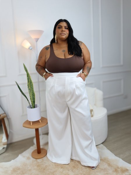 calça plus size alfaiataria linho
