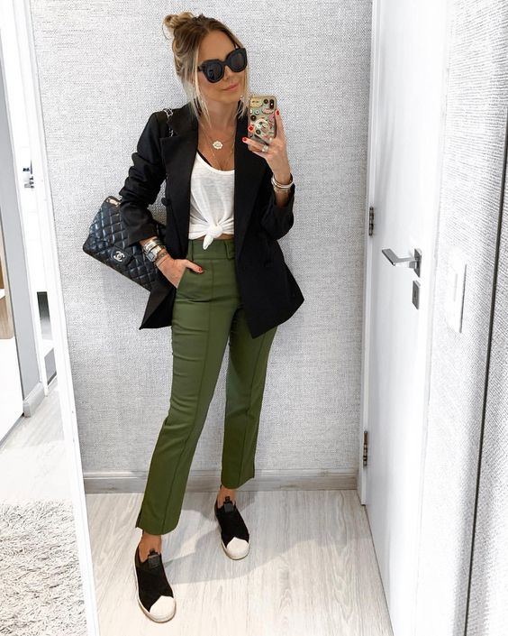 calça sarja verde militar