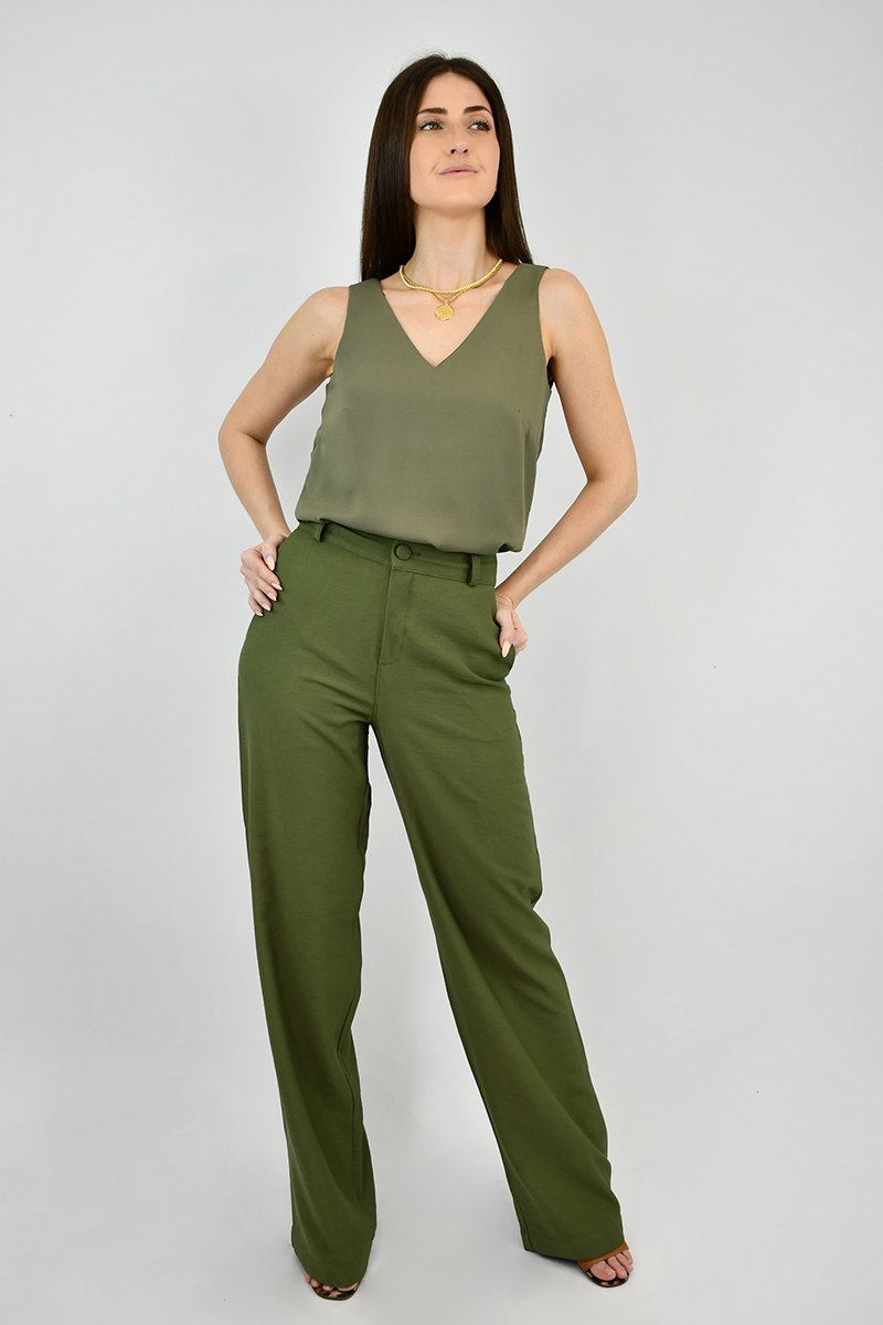 calça alfaiataria verde militar