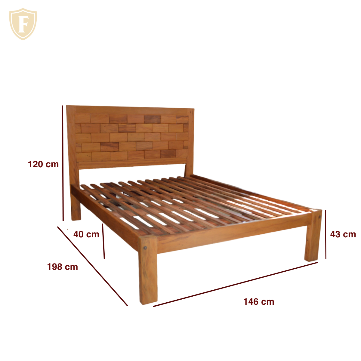 Cama de madeira maciça estilo campo casal