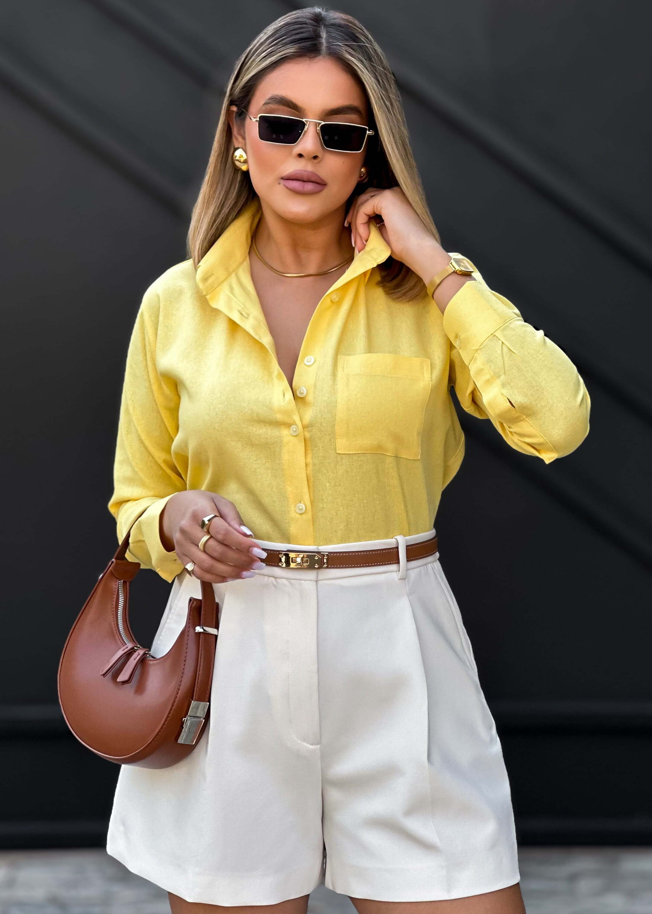 camisa amarela feminina looks