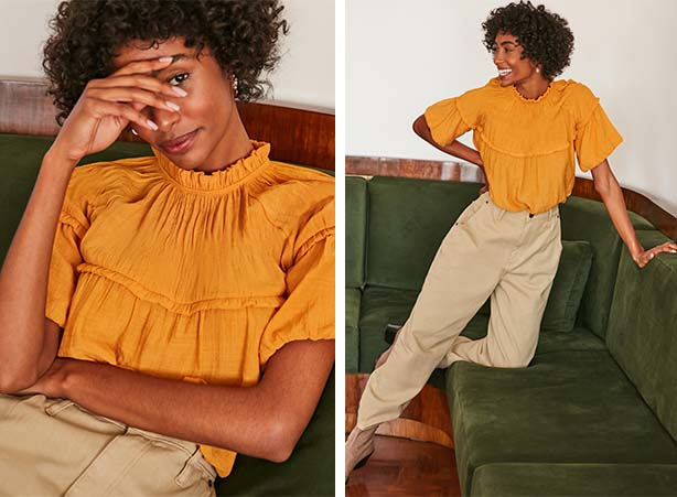 camisa amarela linho feminina