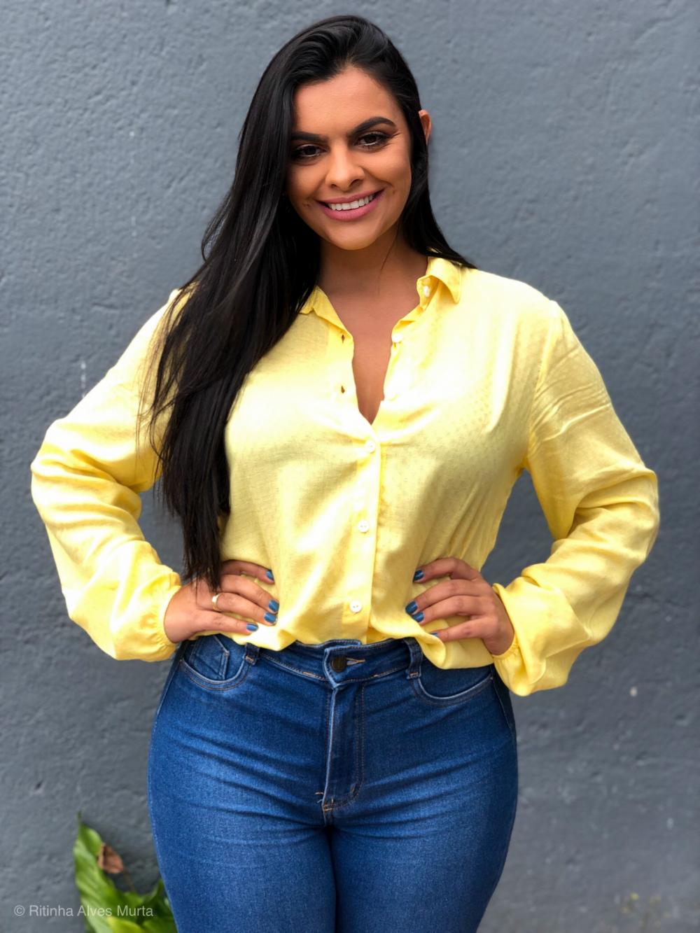 camisa amarela linho feminina