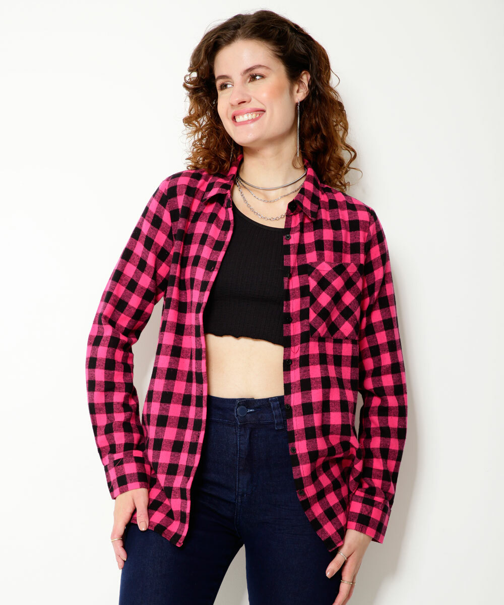 camisa de flanela longa feminina