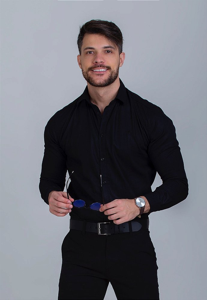 camisa preta social para encontro