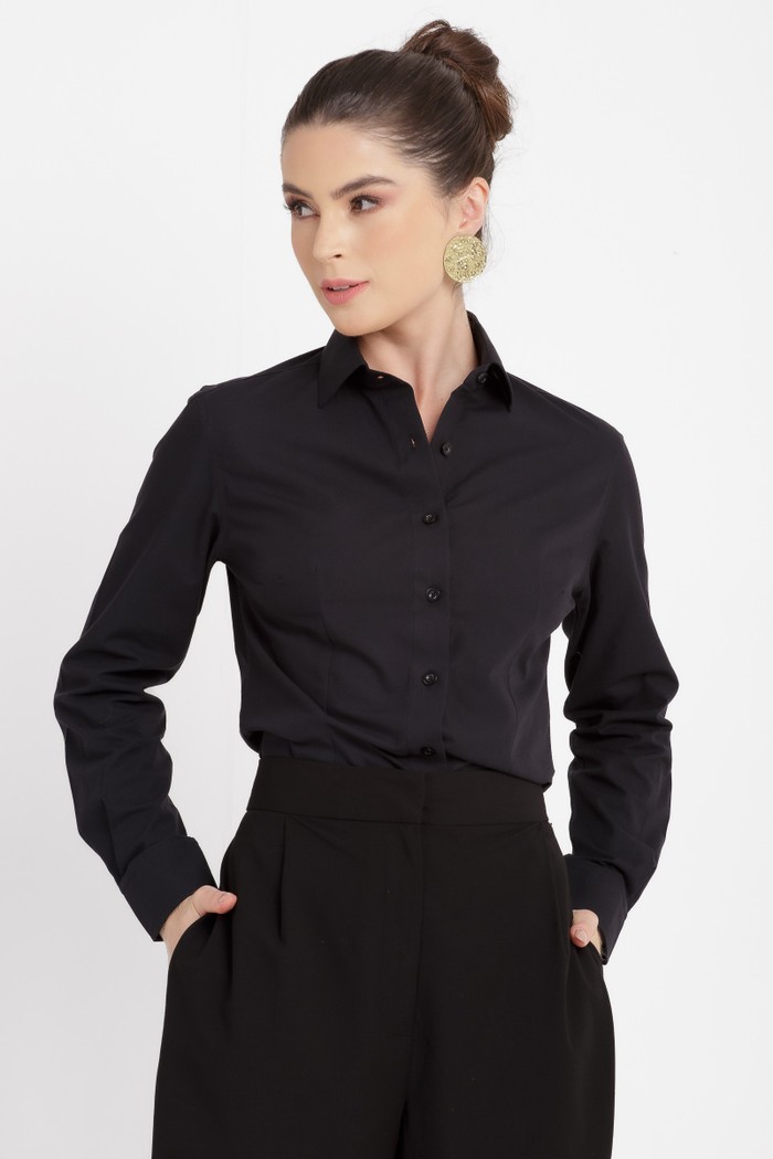 camisa preta social com jeans