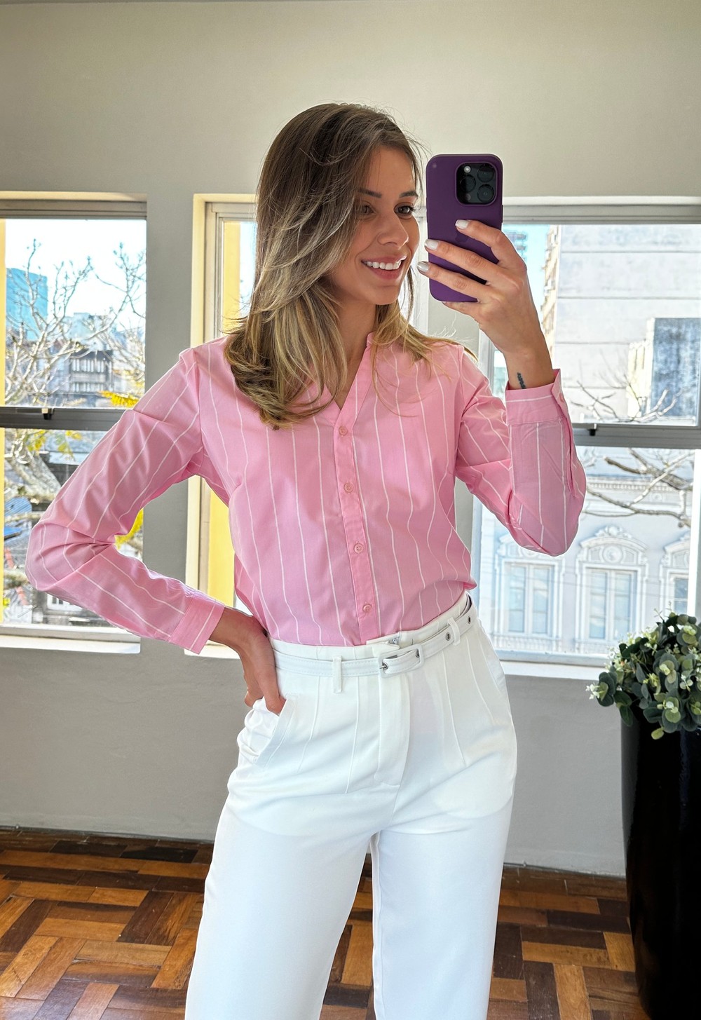 Camisa rosa manga longa