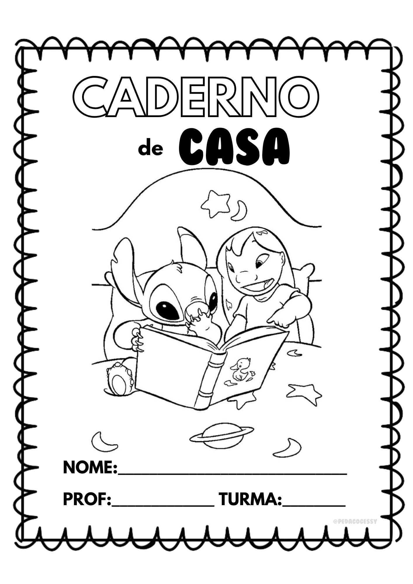 capa caderno stitch para colorir