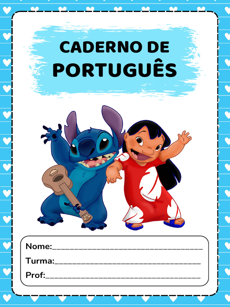 capa caderno stitch com nome