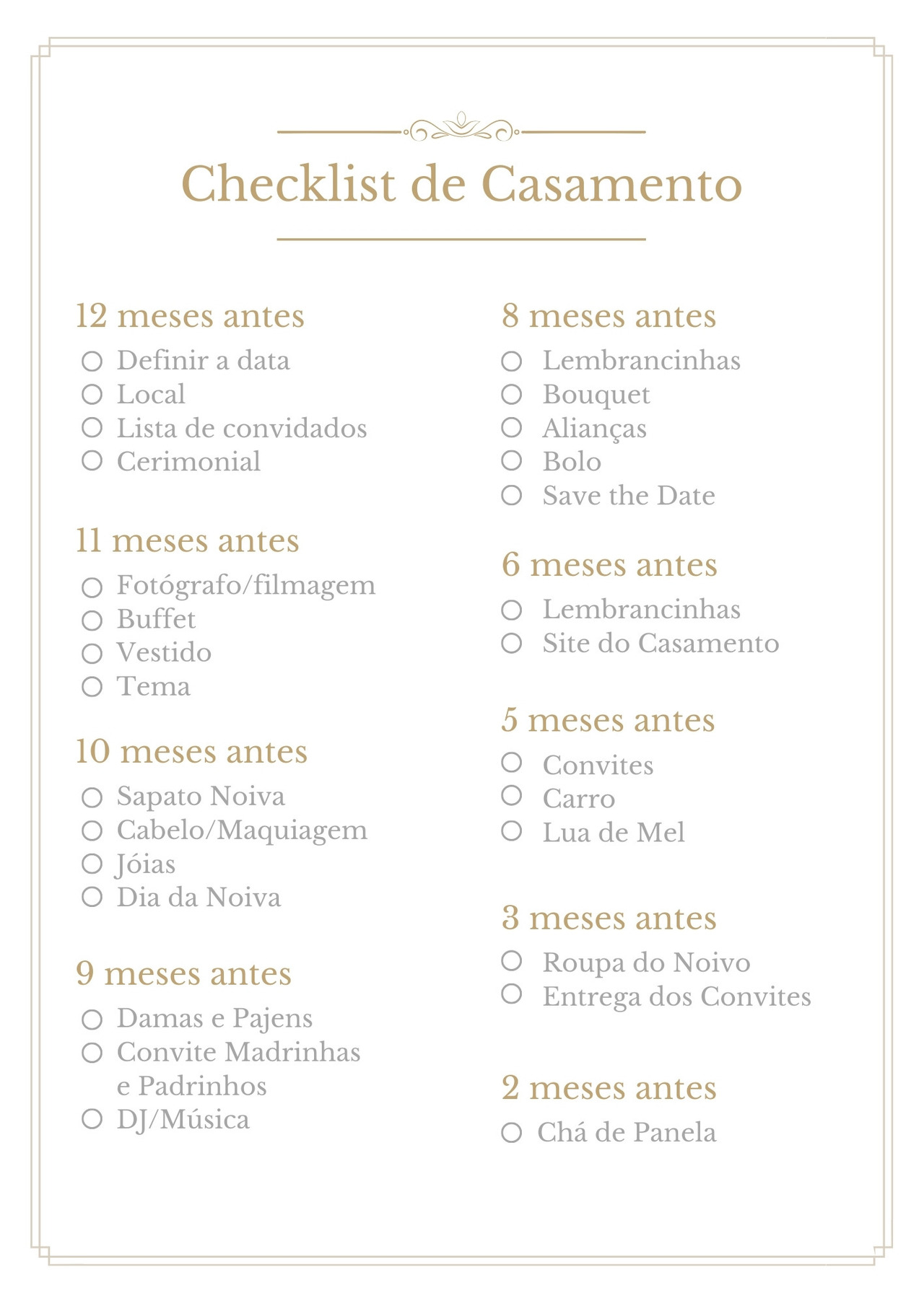 checklist casamento 8 meses