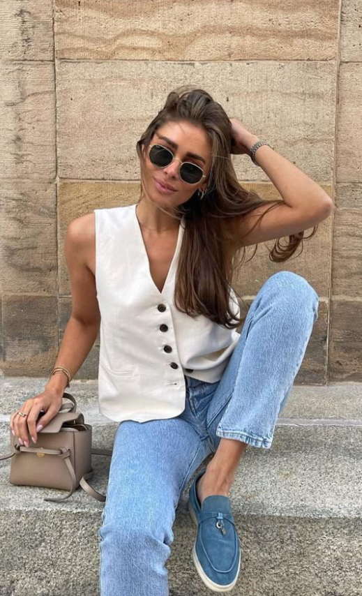colete alfaiataria com jeans