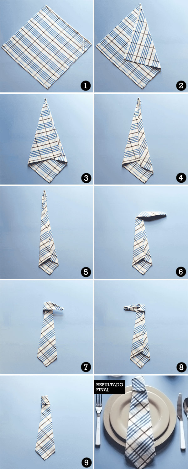 tipos de dobras de guardanapo de papel