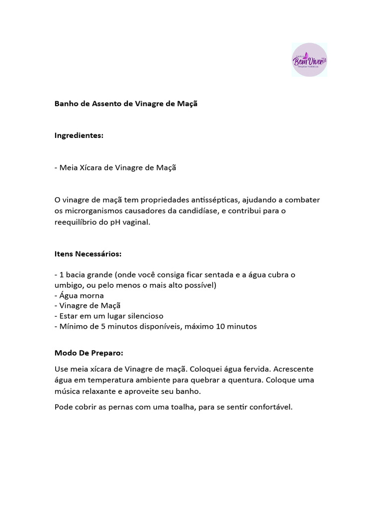 como fazer banho de assento com vinagre de maçã