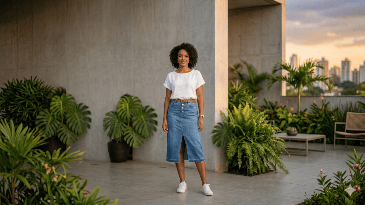 como combinar saia jeans