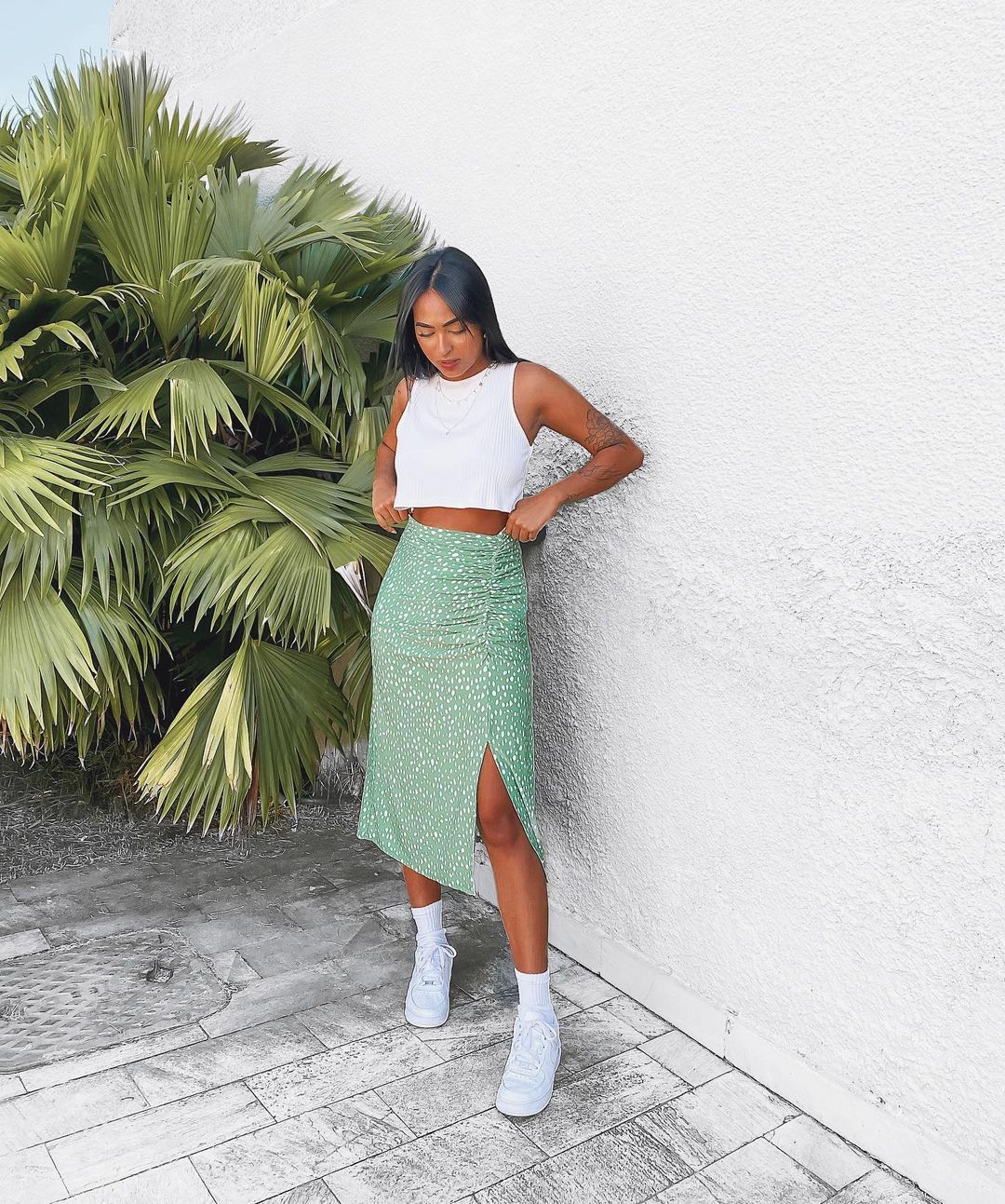 Conjunto de linho saia e cropped